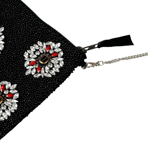 NEW G-Lish Anthropologie Beaded Clutch Shoulder Bag Black Chain Strap Goth 90s - Picture 9 of 12